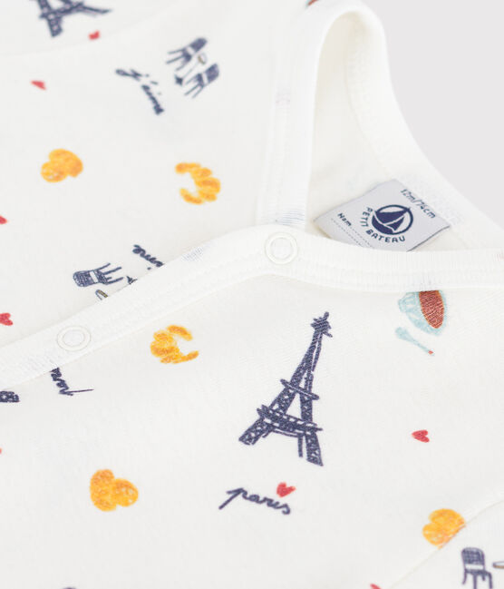 Baby-Kurzoverall mit Kragen aus Baumwolle Paris-Motiv weiss MARSHMALLOW/weiss MULTICO
