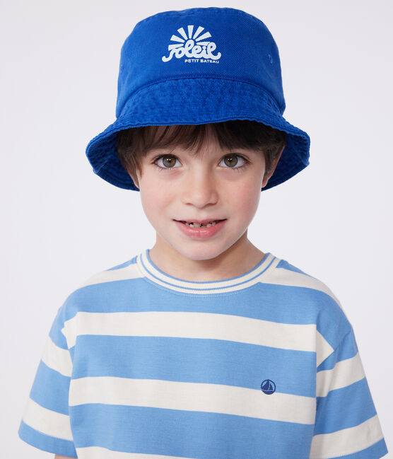 Kinder-Sonnenhut aus einfarbiger Baumwolle blau SURF