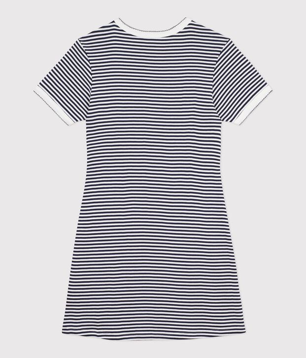 Kurzes Damen-Kleid aus Baumwolle blau/weiss