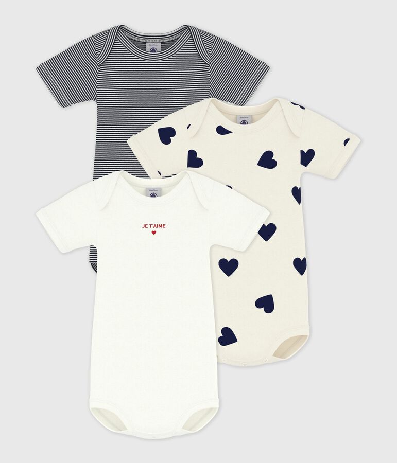 Set kurz&auml;rmeliger Baby-Bodys aus Baumwolle mit Herzmotiv vielfarbig