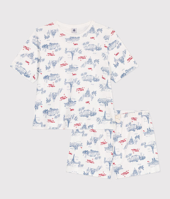 Damen-Kurzpyjama aus Baumwolle mit Paris-Motiv weiss MARSHMALLOW/weiss MULTICO