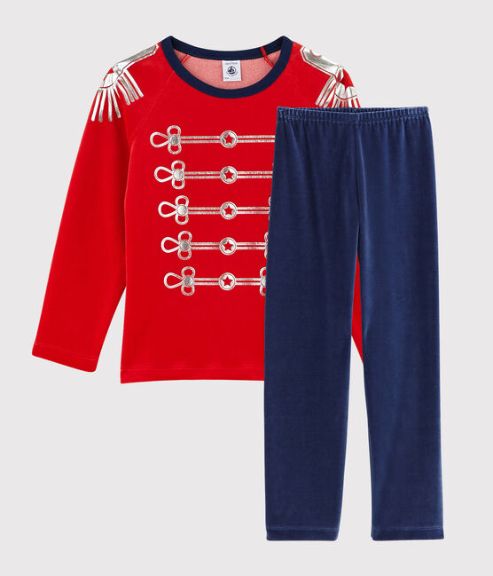 Kinderpyjama aus Nicki als Kostüm für Jungen blau MEDIEVAL/rot FROUFROU