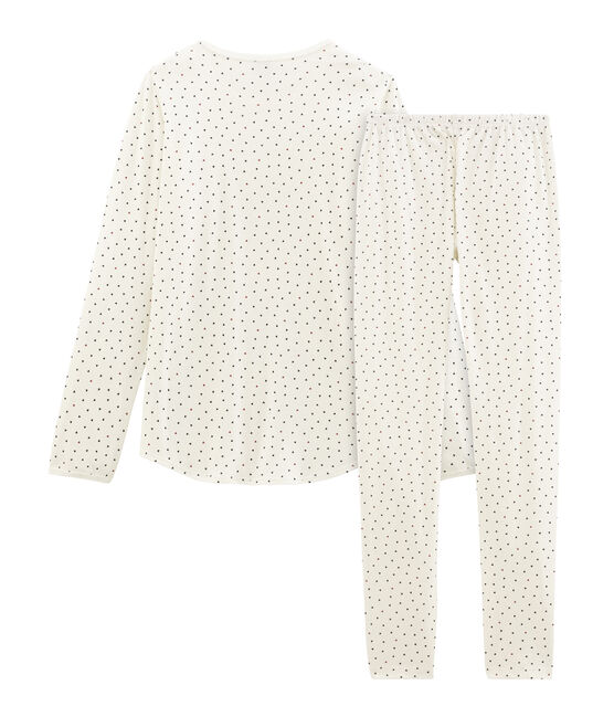 Rippstrick-Pyjama für Mädchen weiss MARSHMALLOW/weiss MULTICO