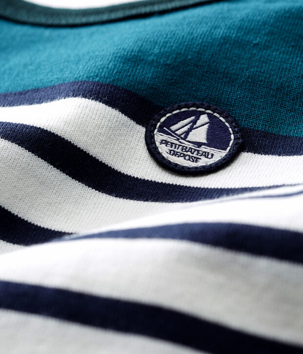 Gestreifter baby-kurzoverall aus schwerem jersey jungen gr&uuml;n/weiss/blau