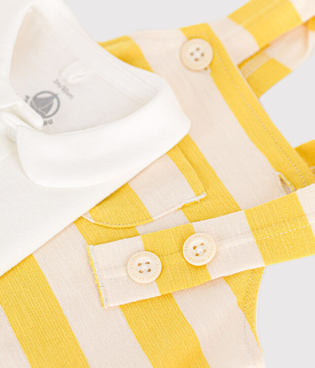 Baby-Latzhosen-Kombination aus geflammtem Jersey gelb/naturfarben