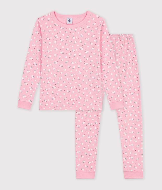 Eng anliegender Kinder-Pyjama aus gemusterter Baumwolle rosa/vielfarbig