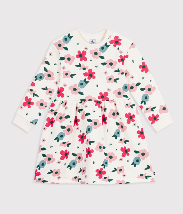 Lang&auml;rmeliges Kinder-Kleid aus Baumwolle mit Blumenmuster naturfarben/vielfarbig