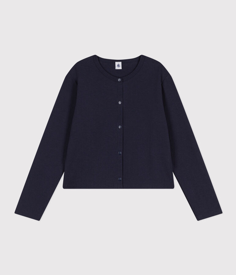 Damen-Cardigan aus Baumwolle mit Druckkn&ouml;pfen blau