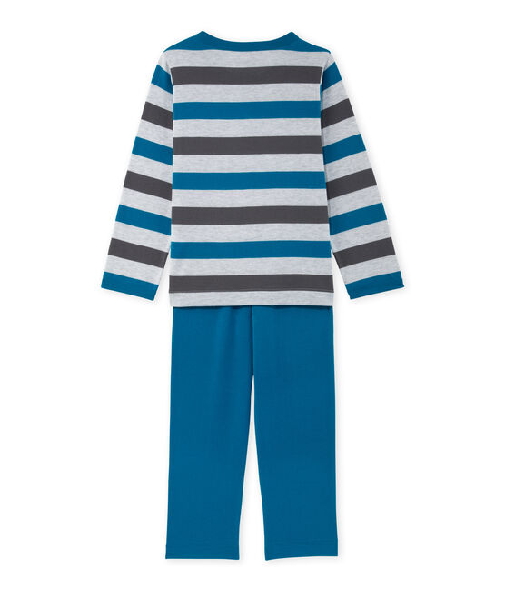 Gestreifter Jungen-Schlafanzug aus Jersey grau POUSSIERE/grau MAKI/ POUSSIERE