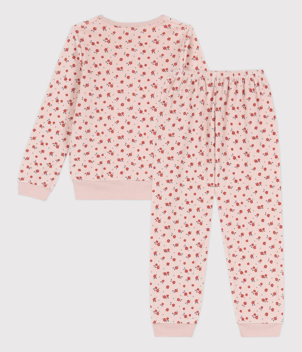 Kinderpyjama aus Nicki mit Blumenmotiv f&uuml;r M&auml;dchen rosa/vielfarbig