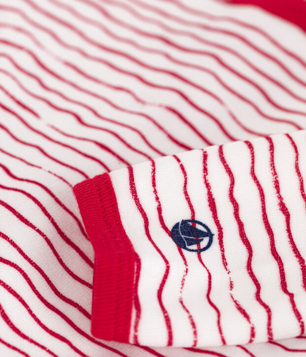 Strampler aus Nicki f&uuml;r Babys weiss/rot