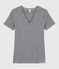 Damen-T-Shirt aus Baumwolle mit V-Ausschnitt blau SMOKING/weiss MARSHMALLOW