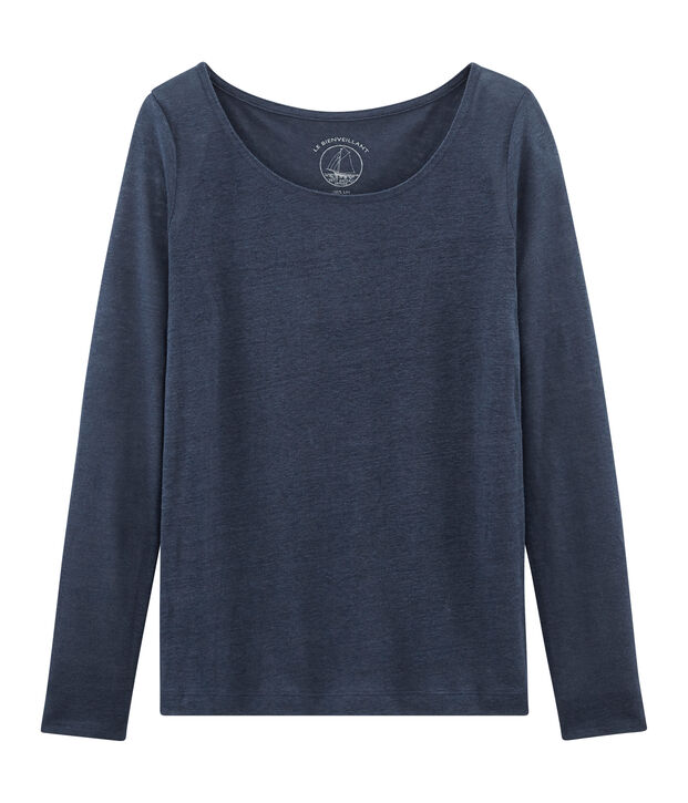 Langarm-leinen-t-shirt damen blau