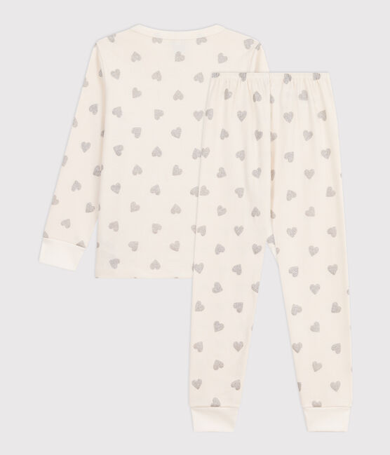 Kinder-Pyjama aus Baumwolle mit silberfarbenen Herzen naturfarben MILK/ ARGENT