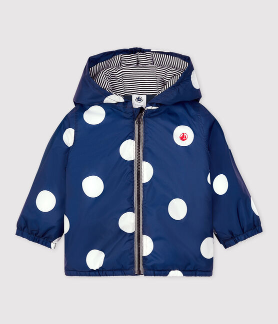 Warme Baby-Windjacke aus recyceltem Polyester blau MEDIEVAL/weiss MARSHMALLOW