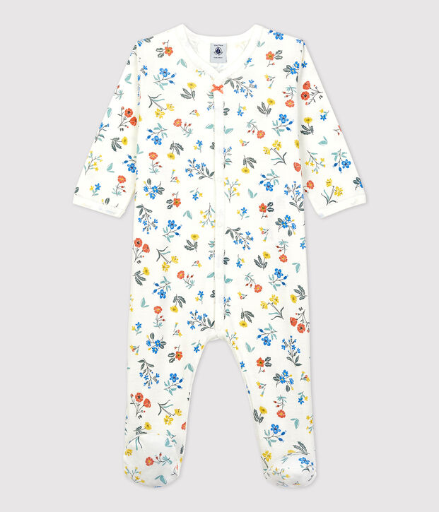Baby-Strampler aus Baumwolle mit Blumenmotiv weiss/vielfarbig