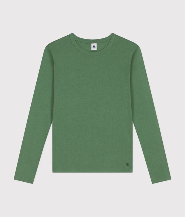 Lang&auml;rmeliges Damen-T-Shirt L'Iconique aus einfarbigem Rippstrick gr&uuml;n