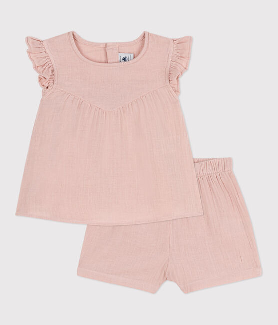 Baby-Set auf einfarbigem Musselinstoff rosa SALINE