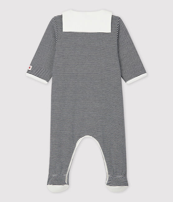 Gestreifter Baby-Strampler aus Bio-Baumwolle mit Matrosenkragen blau SMOKING/weiss MARSHMALLOW