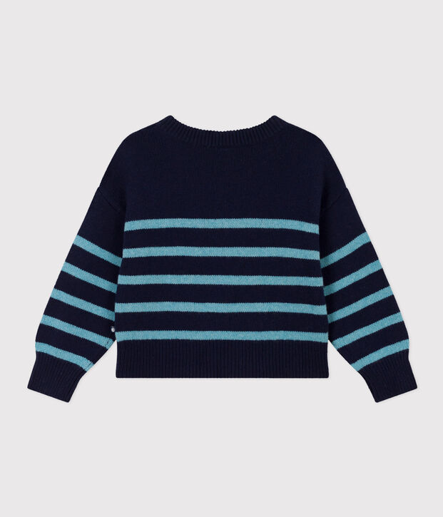 Gestreifter Kinderpullover aus Wolle und Baumwolle f&uuml;r M&auml;dchen/Jungen blau/blau