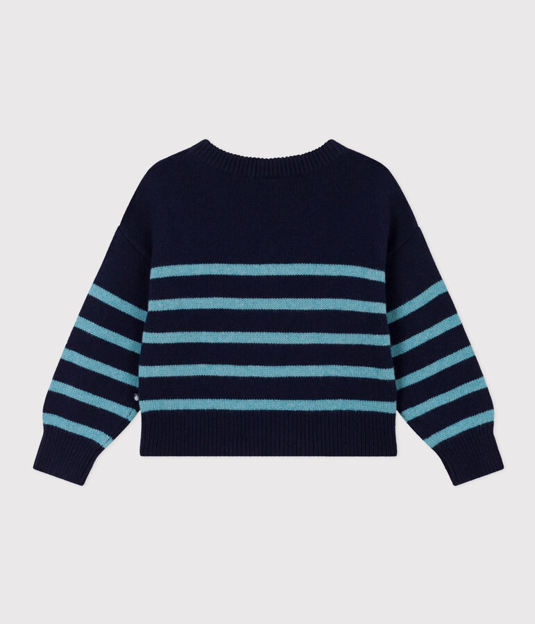 Gestreifter Kinderpullover aus Wolle und Baumwolle f&uuml;r M&auml;dchen/Jungen SMOKING/ AZUL