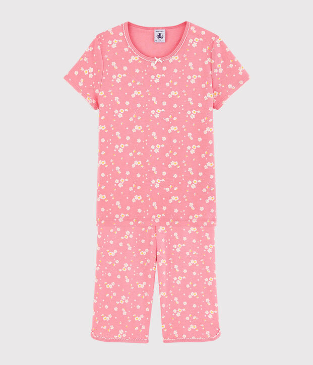Kinder-Kurzpyjama aus Baumwolle mit Kirschbl&uuml;tenmotiv f&uuml;r M&auml;dchen rosa/vielfarbig