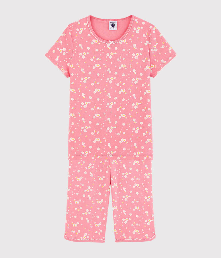 Kinder-Kurzpyjama aus Baumwolle mit Kirschbl&uuml;tenmotiv f&uuml;r M&auml;dchen rosa/vielfarbig