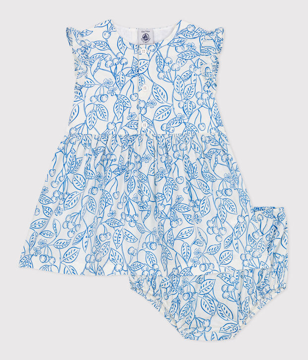 Baby-Kleid und Bloomer aus Baumwolle mit blauem Kirschmuster blau/blau