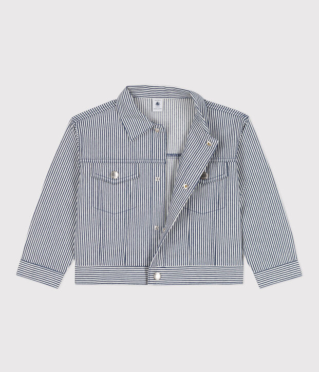 Kinderjacke aus gestreiftem Baumwollcanvas f&uuml;r M&auml;dchen blau/weiss