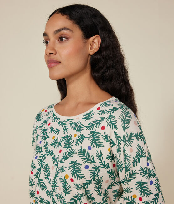 Damen-Pyjama aus Baumwolle mit Tannenbaum-Motiv weiss AVALANCHE/ MULTICO
