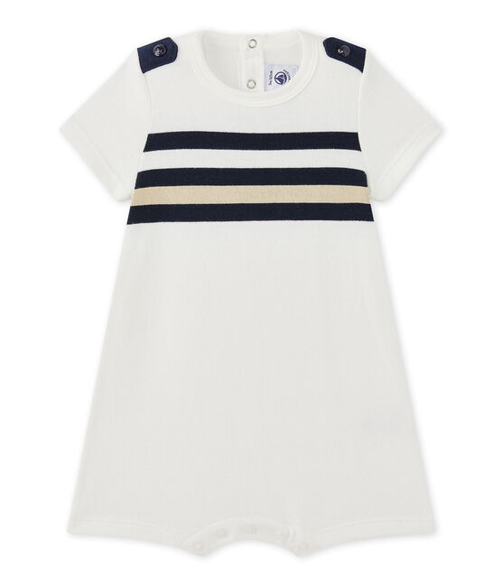 Kurzer Baby-Jungen-Einteiler weiss MARSHMALLOW/weiss MULTICO