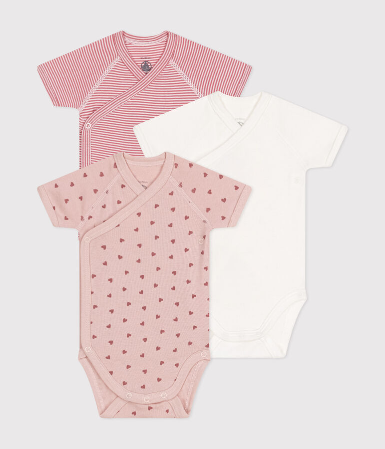 3er-Set kurz&auml;rmelige Wickelbodys aus Baumwolle vielfarbig