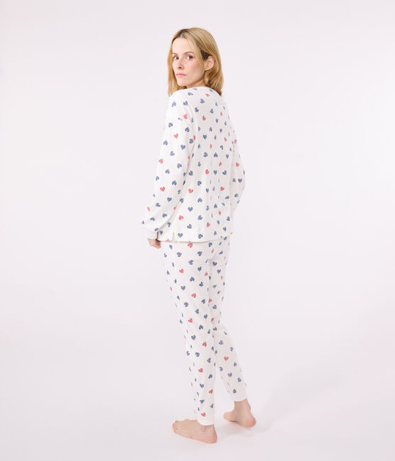 Damen-Pyjama aus Baumwolle mit Herzmotiv weiss MARSHMALLOW/weiss MULTICO