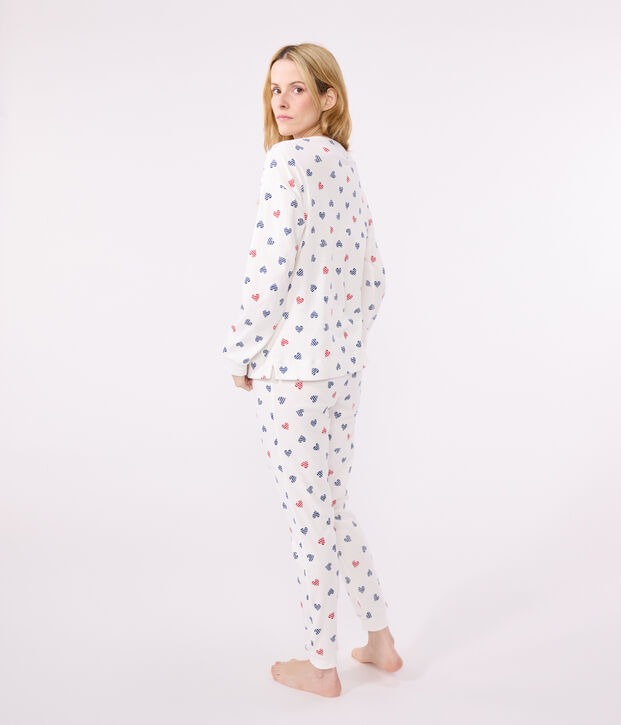 Damen-Pyjama aus Baumwolle mit Herzmotiv weiss/vielfarbig