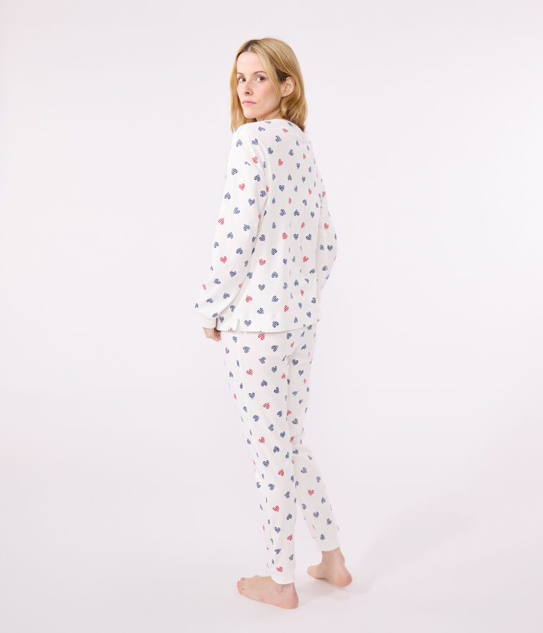 Damen-Pyjama aus Baumwolle mit Herzmotiv weiss/vielfarbig