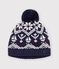 Baby-M&uuml;tze aus Woll- und Baumwoll-Jacquard mit Fleece-Futter blau/naturfarben/rot