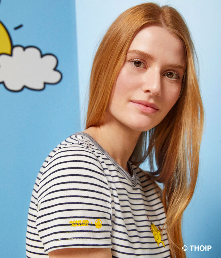 Damen T-Shirt Mr. Men und Little Miss aus Baumwolle weiss MARSHMALLOW/blau SMOKING