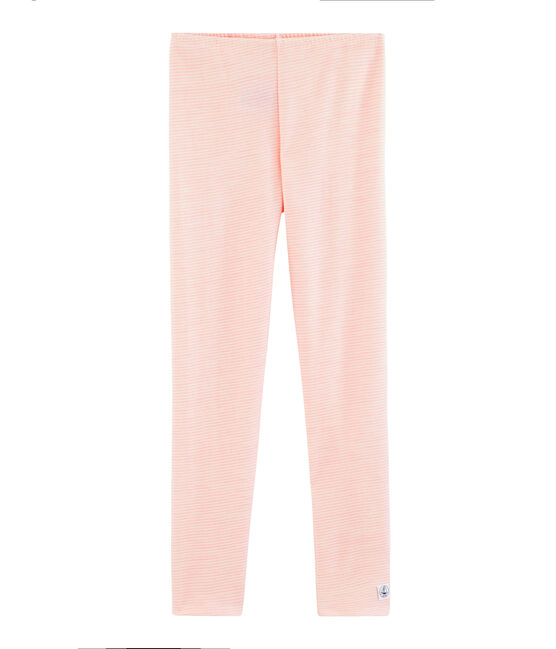 Leggings aus Wolle und Baumwolle für Kinder rosa CHARME/weiss MARSHMALLOW