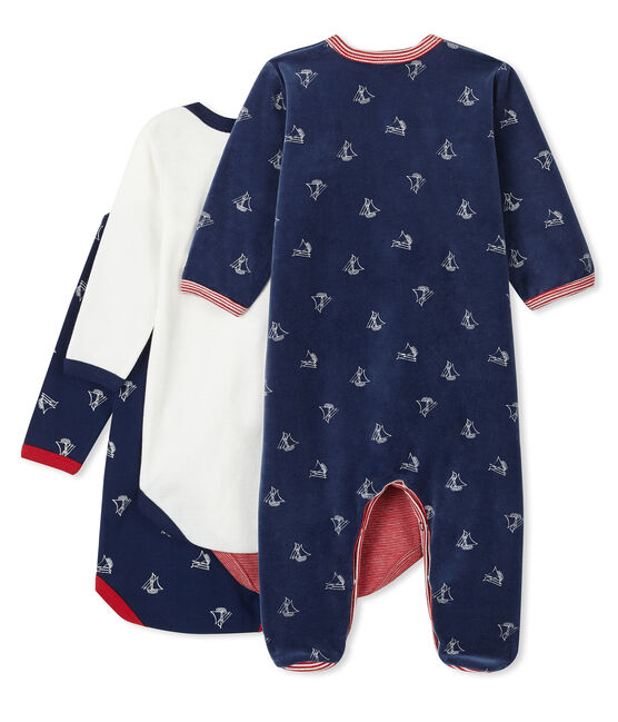 Jungen-Baby-Set mit Samt-Strampler und langärmligen Bodys aus Rippstrick variante 1