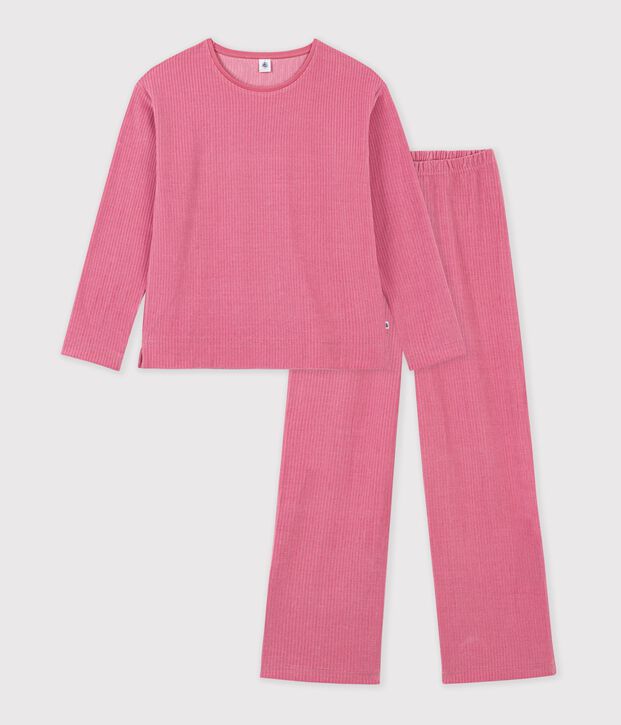 Damen-Pyjama aus einfarbigem Feincord rosa