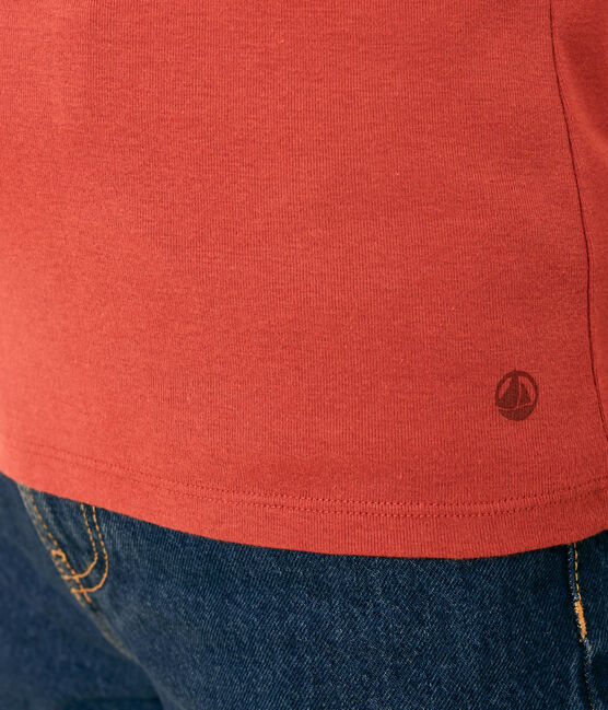 Damen-T-Shirt L'Iconique mit V-Ausschnitt aus Baumwolle, unifarben braun FAMEUX