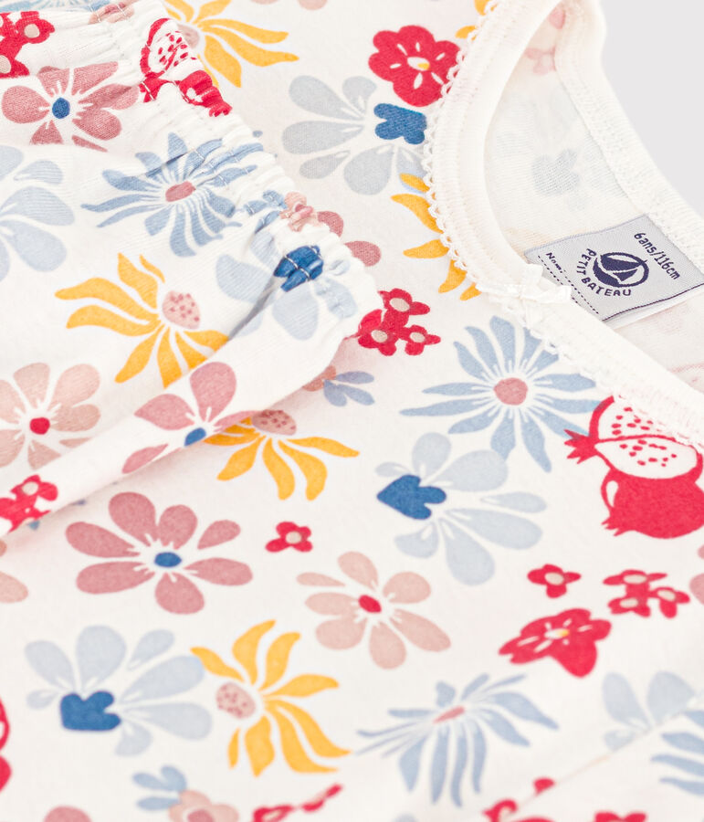 Kurzer, k&ouml;rpernaher Kinderpyjama aus Baumwolle mit Blumenmuster weiss MARSHMALLOW/weiss MULTICO