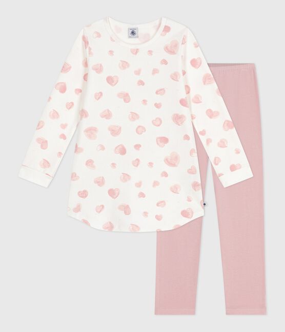 Kinder-Nachthemd und Leggings aus Molton mit Herzmotiv rosa JOLI/weiss MULTICO