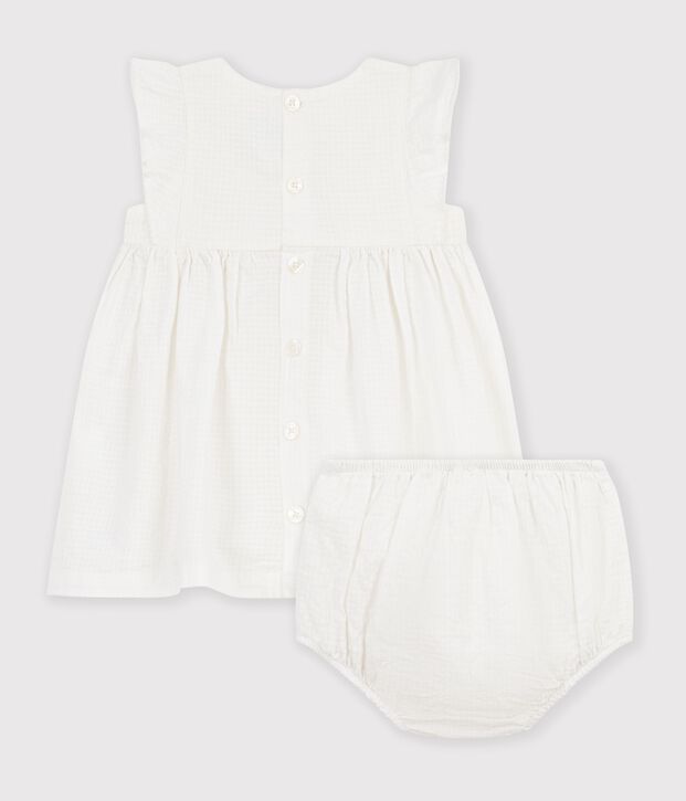 Kurz&auml;rmeliges Baby-Kleid aus einfarbiger Baumwolle weiss