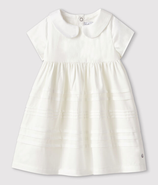Baby-Festtagskleid aus Satin f&uuml;r M&auml;dchen. weiss