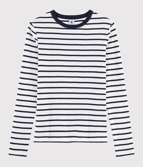 Damen-T-Shirt mit Rundhalsausschnitt weiss MARSHMALLOW/blau SMOKING