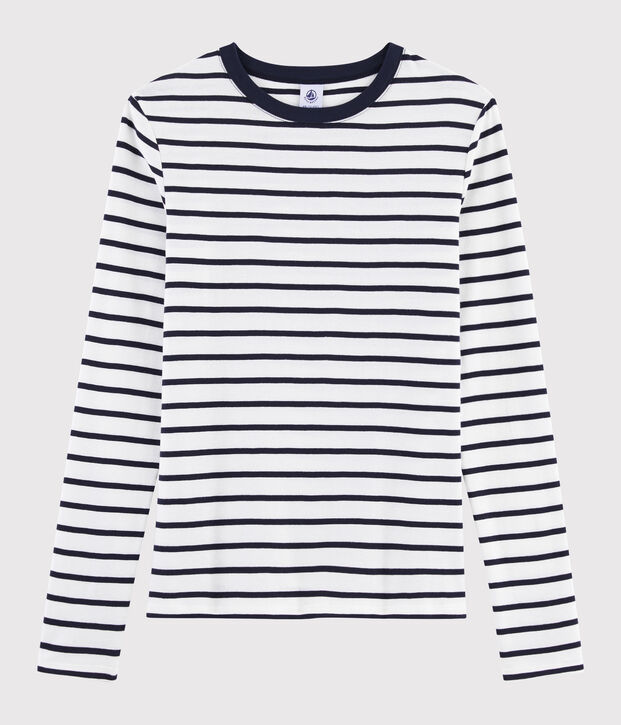 Damen-T-Shirt mit Rundhalsausschnitt weiss/blau