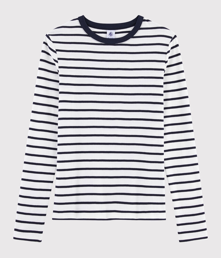 Damen-T-Shirt mit Rundhalsausschnitt weiss/blau