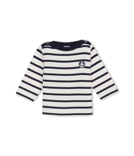 Ikonisches Baby-Streifenshirt Unisex beige COQUILLE/blau ABYSSE