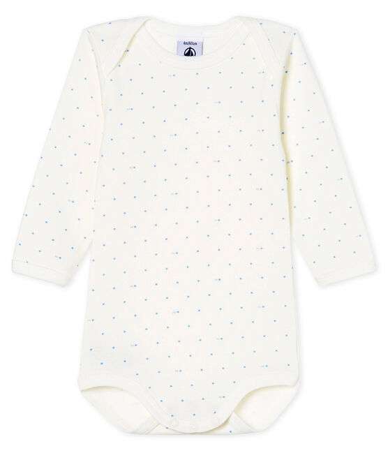 Langärmliger Baby-Body für Jungen weiss MARSHMALLOW/blau ACIER